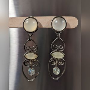 Vintage Zoe Coste Made in France Silver Tone Dangle Drop Clip-on Earrings